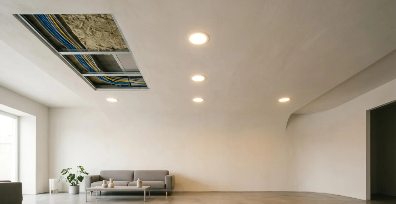 Techo de escayola con focos empotrados instalados conservando el aislamiento termico de la vivienda